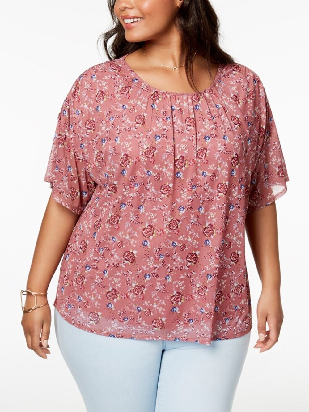 Eyeshadow Womens Trendy Plus Size Floral-Print Top